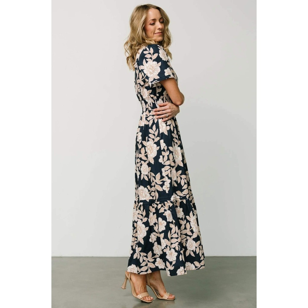 Baltic Born Vera Maxi Dress in Navy Floral Short Sleeve 100% Cotton / Size XL - Picture 12 of 16